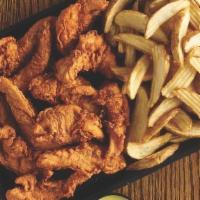 Chicken Tender Bucket · 12 Hand Breaded Big chicken Tenders and 1 Pound of Big Fat Fries