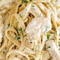 Chicken Alfredo · Served with garlic bread and your choice of cup of soup, house salad or Caesar salad.
