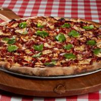 Bbq Chicken Pizza · A spin on our traditional pizza with Sweet Baby Ray’s Barbecue Sauce, chicken, smoky bacon, ...