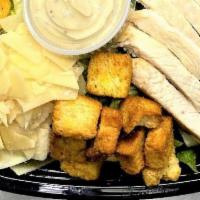 Chicken Caesar Salad / Ensalada Caesar Con Pollo (75152) · Romaine lettuce, chicken breast, croutons, Parmesan cheese & Creamy Caesar dressing. / Lechu...