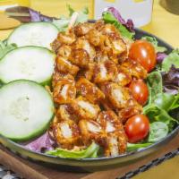 Small Bbq Fried House  Salad · Our BBQ fried house salad is made fresh, with an organic spring lettuce blend, topped with c...