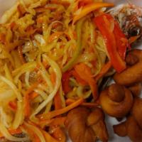 Fried Fish · fried fish, carrot, cabbage, festival (fried dough)