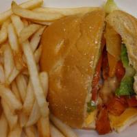 Salmon Sandwich Meal · salmon sandwich includes lettuce, tomato, cheese, special sauce and fries