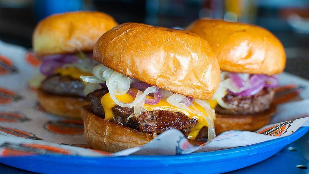 Daddy'S Sliders* · Three little burgers with American cheese and sautéed onions