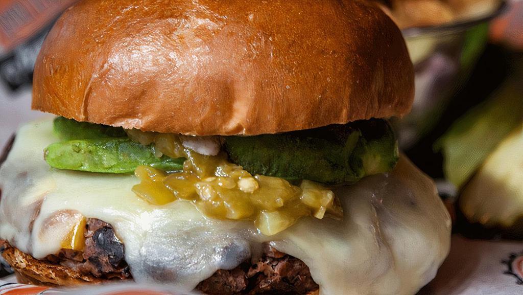 Cantina Black Bean Burger · Crispy or grilled black bean burger with  Monterey Jack cheese, green chiles, avocado & chipotle ranch dressing. A great vegetarian option!