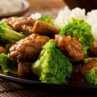 Pork With Broccoli · Served with white rice.