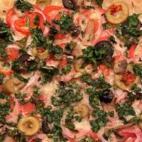 Vegetariana · San Marzano DOP tomato sauce, mozzarella fior di latte, eggplants, bell peppers, portobello ...