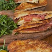 Prosciutto Crudo & Arugula · Sandwich, prosciutto crudo, mozzarella fior di latte, organic heirloom baby  tomatoes, arugu...