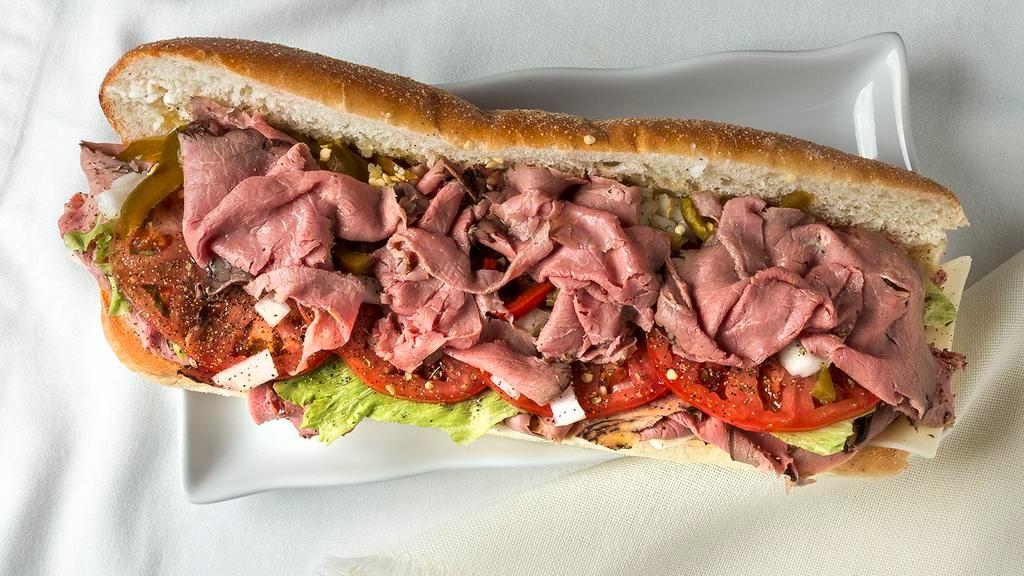 Roast Beef Hoagie · 100% All Natural Medium Rare Top Round, thinly sliced piled high with your choice of cheese, L.T.O. oregano, S & P sweet or hot peppers, maybe try some Horseradish sauce or G.P.M.