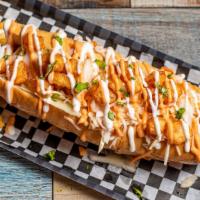Jj’S Super Foot Long Hot Dog · All Beef Footlong Hot dog wrapped with bacon served with Queso frito ( Fried cheese ) colesl...