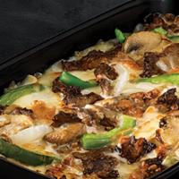 The Philly Bowl · 640 cal. per serving. Crustless pizza baked in a bowl. Melty white cheese sauce, tender shav...