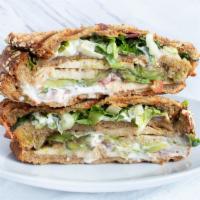Chicken Club Sandwich · sliced multigrain, swiss cheese, bacon, tomato, avocado, lettuce & aioli dressing.