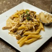 Chicken Mushrooms · penne with chicken, mushroom, butter & garlic.