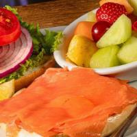 Nova On A Bagel · Freshly sliced smoked salmon served on a bagel with cream cheese, lettuce, tomato, and onion...