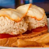 Open Faced Tuna Melt · All white albacore tuna on rye with tomato, Russian dressing and melted Muenster cheese.