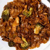 Pad See U · Choice of protein stir-fried wide flat noodles with egg, broccoli and thin soy sauce.