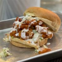 Buffalo Shrimp Sandwhich · Fried Shrimp tossed In our house-made Buffalo Sauce, served with Brussels Sprout Slaw Blue C...