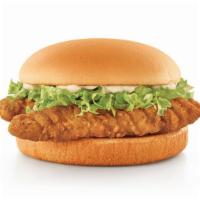 Crispy Tender Sandwich · Two tender, juicy all white meat chicken strips topped with fresh shredded lettuce and cream...