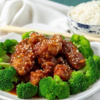Sesame Chicken · Chunks of tender boneless chicken marinated in special sauce and sprinkled with sesame seeds.