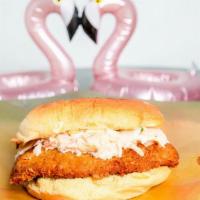 Crispy Chicken Sandwich · Crispy chicken with southwestern slaw smothered in ranch on a bun.