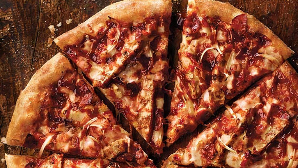 Bbq Chicken Pizza (Extra Large, 12 Slices) · Grilled chicken, bacon, onions and our three-cheese blend, topped with tangy BBQ sauce.