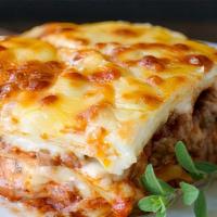 Lasagnea(Pasticho) · classic italian lasagna.  meat, napoli sauce & cheese