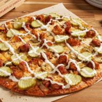 Hot Chicken (Individual) · Crispy hot chicken, pepper jack, jalapeno peppers, Romano, finished with dill pickles and a ...