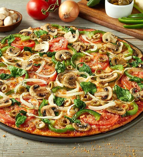 Very Vegy (Small) · Freshly cut Roma tomatoes, green peppers and yellow onions, fresh mushrooms and baby spinach, green olives, smoked Provolone, Romano.