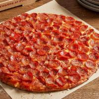 Pepperoni (Medium) · Loaded Edge to Edge with crispy heritage pepperoni and aged smoked Provolone, Romano!