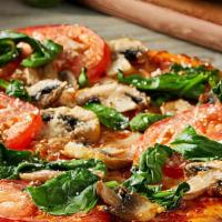 Skinny Pizza (Small) · Fresh baby spinach, mushrooms, freshly cut Roma tomatoes, roasted garlic, and smoked Provolo...