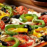 Vegan Its Greek To Me (Small) · Freshly cut Roma tomatoes, yellow onions and green peppers, banana peppers, black olives, ba...
