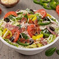 Italian Chef Salad (Entree) · Heritage pepperoni, shaved ham, sliced salami, freshly cut Roma tomatoes, green peppers, ban...