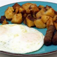 2 Eggs & Sausage Link · Link Sausage & 2 Fresh Eggs cooked your way, served with a side of Toast or Biscuits and Hom...