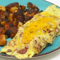 All Meat Omelette · This meat lovers Omelette comes with diced Ham, Sausage and Bacon! With the option to add ch...