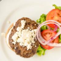 Greek Lamb Burger · Lettuce, tomato, red onion, and tzatziki sauce.