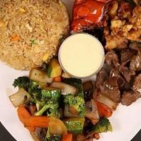 Lobster And Filet Mignon · Served with soup or salad, fried rice, vegetables and yum-yum sauce