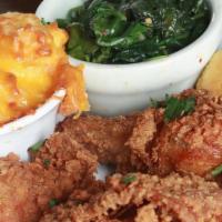 Aunt Bertha’S Fried Chicken · Turkey stewed collard greens, mac and cheese.