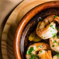 Gambas Al Ajillo · Dairy-free, gluten free. Shrimp sauteed with garlic brandy sauce with crushed red pepper fla...