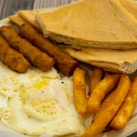 Breakfast Special · Two eggs, bacon or sausage hashbrown, and coffee.