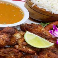 Pechuga De Pollo A La Plancha · Grilled Chicken Breast
/ Served With White Rice & Beans, Salad And One Choice Of: 
Sweet Pla...