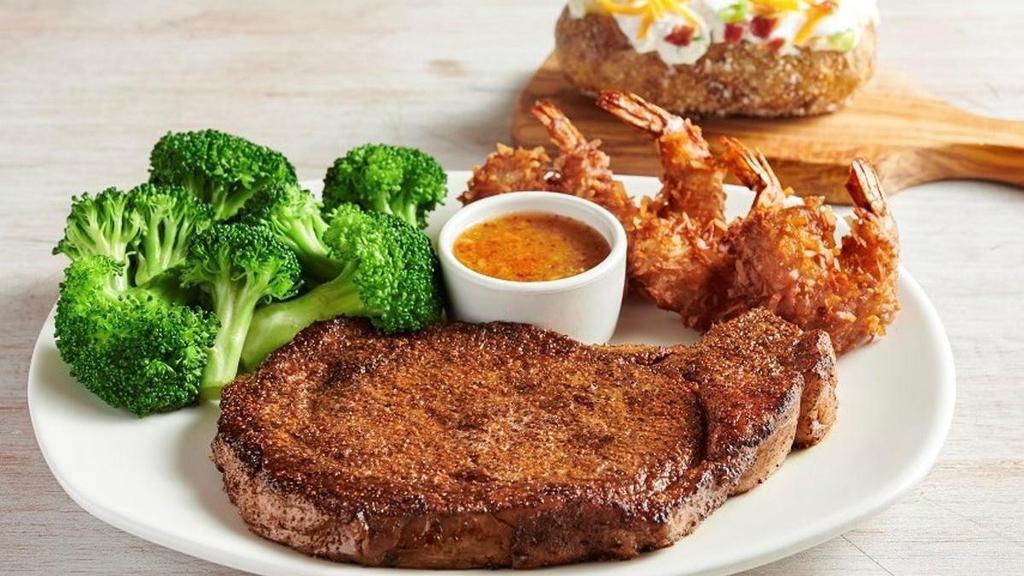 Ribeye & Grilled Shrimp On The Barbie  · Our 12 oz. hand-cut ribeye with Grilled
Shrimp on the Barbie. Served with two freshly made sides.