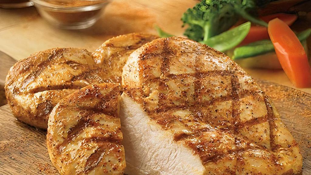 Grilled Chicken On The Barbie · Seasoned and grilled chicken breast with our signature BBQ sauce.Served with two freshly made sides.
