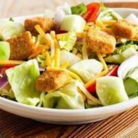 House Salad · Mixed lettuce, dressing of choice, cucumbers, Monterey Jack and Cheddar cheese, tomatoes, re...