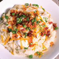 Loaded Mashed Potatoes Party Platter   · Topped with sour cream, bacon, green onions, Monterey Jack and Cheddar cheese