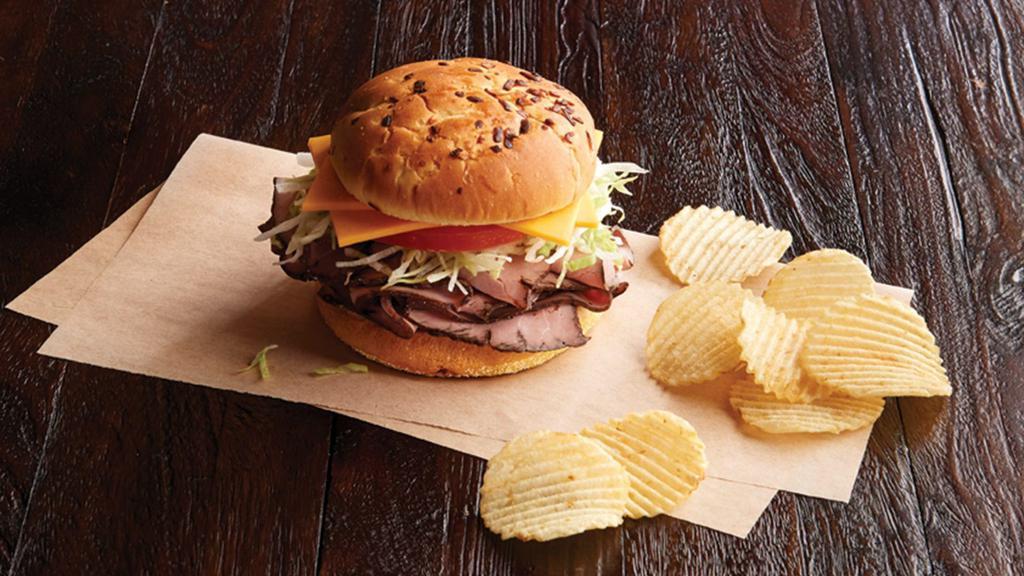 Roast Beef Sandwich Regular · Our roast beef is nitrite-free and sliced fresh daily, a Jason's fan favorite. Name your bread, select your spreads and dress it up. Also served with chips or baked chips (150/100 cal) and a pickle (5 cal).