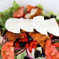 House Salad Supreme · Sliced chicken cutlet, fresh mozzarella, romaine lettuce, tomatoes, onions, roasted peppers,...