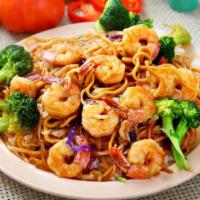 Shrimp Lo Mein · Served with roast pork fried rice or white rice.