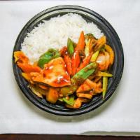Vegetable Delight · With white rice.