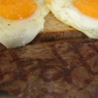 Steak & Eggs · Skirt steak, two eggs any style, truffle hollandaise, and home fries