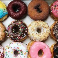 Assorted Dozen · Old Fashioned, Cake Donuts ( Sugar Glazed, Chocolate Glazed, Cinnamon Sugar),  Blueberry, De...